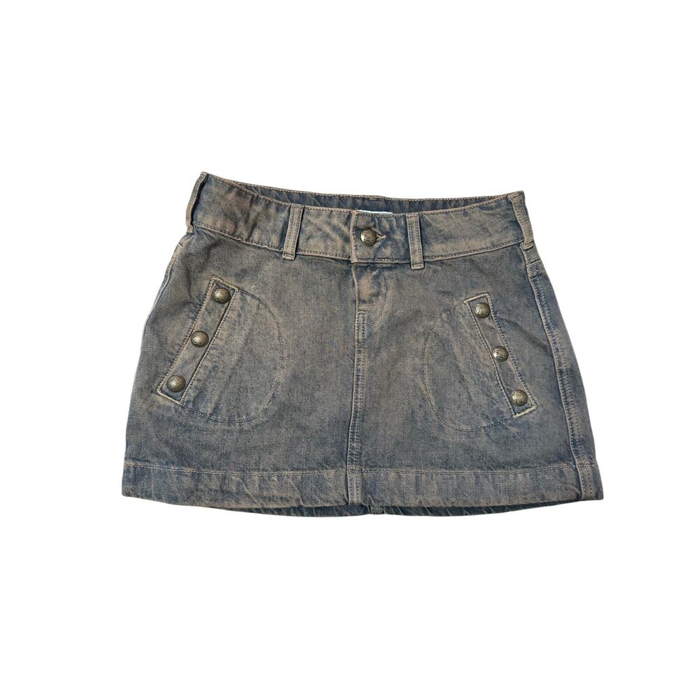 GUESS USA Brown Denim Mini Skirt Womens 24 Button Pocket Cotton Utility Skirt